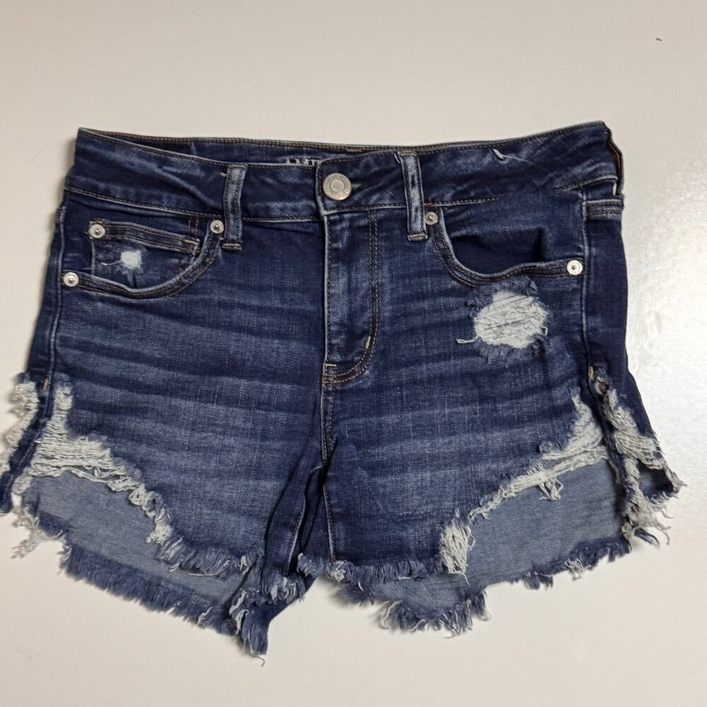American Eagle Outfitters Dark Blue Distressed Jean Shorts Sz 8